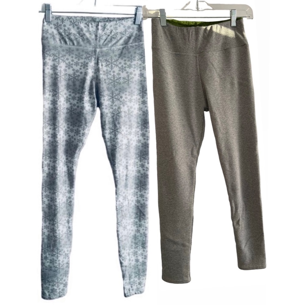 ❄️🩶SET of 2: White & Grey XS Winter leggings Warm flakes🩶❄️